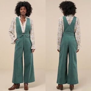 Lulus Autumn Energy Green Corduroy Wide-Leg Overall Jumpsuit
